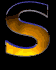 Three vertical of stylized 'S' characters with orange-yellow gradient fill and blue outline on black background, each showing different animation frames