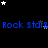 Blue text repeating 'Rock Star' with ampersands on black background, surrounded by white and gray stars, with a gray rectangle partially obscuring the bottom-right.