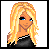 Pixel art avatar of a blonde woman with blue eyes in top-left, white background; pink chat bubble with 'Danaie says Hello' text in top-right; same avatar with green eyes in bottom-left, white background; pink chat bubble with 'Danaie says Bye' text in bottom-right.