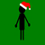 Pixelated black stick figure wearing red and white Santa hat against green background with scattered light squares.