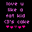 Pixelated pink text on black background reads 'love u like a fat kid (3's cake' with pink and purple hearts below, two versions differ in heart color sequence.