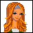 A 2x2 contact sheet of four pixel art frames showing a cartoon woman with long orange hair and two pink heart-shaped text icons on a light purple background.