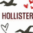 Animated icon with dark bird silhouettes, red hearts, and text elements 'HOLLISTER' and 'SUCKS' on white background.