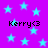 Purple background with light blue stars and repeated black text reading 'Kerry<3' in pixelated font.