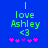 Blue background with green text reading 'I love Ashley <3' and pink star-like symbols below, showing animation change in symbol positions.