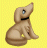 Pixelated cartoon dog sitting on yellow background with tilted head and open mouth.