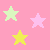 Pixelated star shapes in pastel colors on a solid pink background, arranged in a pattern with no visible motion