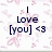 Pixelated icon with dark blue text reading "I Love [you] <3" on a white background scattered with pink floral patterns.