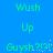 Blue background with green text 'Wush', 'Up', and 'Guysk?!?!' in pixelated font, some letters have pink dot accents.