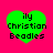 Four green heart-shaped icons with black text on a bright pink background, each displaying 'ily Christian Beadles' in pixelated font.