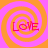 Four identical spiral patterns with orange and pink concentric circles, each containing the word LOVE in red text.