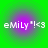 Green background with purple circular gradient, white text 'emily' in mixed case followed by '!<3', four identical arranged in a