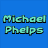 Blue background with pixelated text above three images of a swimmer in different poses: swimming, standing with arms crossed, and wearing a laurel wreath.
