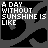 pixelated icons with black and white text reading "A DAY WITHOUT SUNSHINE IS LIKE, WELL," over a dark abstract background pattern
