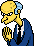 Pixelated cartoon character with yellow skin, blue hair, and a blue suit claps hands in multiple sequential poses against gray background.
