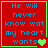 Red background with blue text reading "He will never know wat my heart wants" and a green border, featuring animated variations of the final word's symbol.