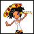 Pixel art animation featuring a character with pizza slice hair and food-themed footwear, alongside green "Pizza" text and red "ANYONE" text in various frames.