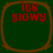 Four identical square icons with rounded corners, each displaying red text "its glowy" on a dark green background with a brown border.