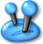 Pixelated blue and gray joystick with two spherical handles on a rounded base, set against a light gray background.