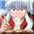 A 2x2 contact sheet of three sampled frames from an animated Inuyasha character icon showing different expressions and poses with silver, blue, and white hair in a pixelated anime style.
