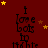 Red background with repeated text "I love bots in night" and scattered yellow and brown stars, some stars animate to change position.