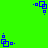 Blue pixelated square shapes on a bright green background, with small dots and lines forming abstract patterns.