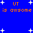 Blue background with white stars and orange text repeating 'UT is awsome' in two