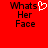Red background with black text reading 'Whats Her Face' and a white pixelated heart replacing the 'o' in 'Whats' on the left side.