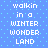 Blue background with light blue dots and white pixelated text reading "walkin in a WINTER WONDER LAND" repeated twice.