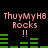 Pixelated text 'ThuyMyH8 Rocks !!' in pink appears above green bar graphs on a black background, with variations in bar graph patterns across frames.