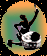Silhouette of a skater performing tricks on a skateboard within an oval gradient background transitioning from orange to green.