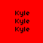 Red background with black text 'Kyle' repeated in four vertical , each containing three instances of the text