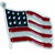 Static pixelated image of a waving American flag with red and white stripes, blue field with white stars, and visible dithering artifacts on a transparent background.