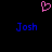 A pixelated pink heart symbol above two blue 'Josh' text labels on a black background.
