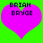 Two identical pixelated heart-shaped icons with text on a green background, each displaying 'BRIAN BRYGE' in black block letters.
