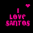 Pixelated pink text "I LOVE SANTOS" on black background with animated heart and starburst symbols above.