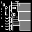 Pixel art icon with white geometric shapes on black background, featuring three gray rectangles and a vertical key-like form.