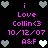 Pixelated icon with black background, pink text reading "Love Collin<3 10/12/07 A&F", and gray/white heart symbols arranged in a pattern