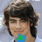 six pixelated images showing a person with dark brown hair and light skin, each displaying different text overlays in blue-green font