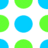 circular icons in blue and green, some split vertically into both colors on a white background