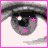 Pixelated eye with pink star and dot decorations, framed by a solid pink border.