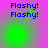 Blue text 'Flashy! Flashy!' appears twice on a pink-to-green gradient background with shifting green light effects.