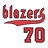 Red and white 'blazers 70' text with basketball jersey graphic, animated swirls on red/blue backgrounds.