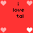 Red background with pixelated hearts and text 'i love tal' in black, featuring animated heart color changes between light pink and white.