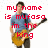 A pixelated image of a person holding an acoustic guitar with red text overlays reading 'my name is mufasa in the king' and 'of the land ill come and smack you with the back of my hand'.