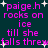 Pixelated text in bright pink on dark teal background with white starbursts, displaying 'paige.h rocks on ice till she falls threw' repeated