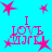 Cyan background with pink star shapes and text reading "I LOVE MARY" in stylized letters.