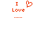 Red pixelated text 'I Love' with a heart symbol above the word 'Love', followed by six red dots on white background.