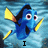 Blue fish with yellow fins and black markings swims against a blue water background, with text below changing from 'I' to 'Speak' to 'Whale'.