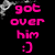 Pixelated pink text on black background with gray corner accents, displaying sequential phrases and emoticons.